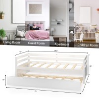 Komfott Twin Bed With Trundle, Wood Daybed Frame With Trundle, No Box Spring Needed Sofa Bed Frame, Twin Size Trundle Bed For Living Room Guest Room & Children Room