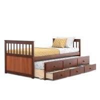 Komfott Wood Twin Trundle Bed With Storage Drawers, Daybed With Trundle, No Box Spring Needed Daybed Frame, Twin Size Captains Bed