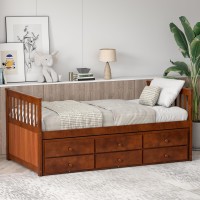 Komfott Wood Twin Trundle Bed With Storage Drawers, Daybed With Trundle, No Box Spring Needed Daybed Frame, Twin Size Captains Bed