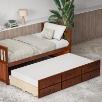 Komfott Wood Twin Trundle Bed With Storage Drawers, Daybed With Trundle, No Box Spring Needed Daybed Frame, Twin Size Captains Bed