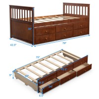 Komfott Wood Twin Trundle Bed With Storage Drawers, Daybed With Trundle, No Box Spring Needed Daybed Frame, Twin Size Captains Bed