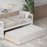 Komfott Wood Twin Trundle Bed With Storage Drawers, Daybed With Trundle, No Box Spring Needed Daybed Frame, Twin Size Captains Bed