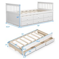 Komfott Wood Twin Trundle Bed With Storage Drawers, Daybed With Trundle, No Box Spring Needed Daybed Frame, Twin Size Captains Bed