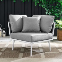 Modway Stance Outdoor Patio Woven Rope Aluminum Sectional Sofa, Corner Chair, White Gray