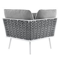 Modway Stance Outdoor Patio Woven Rope Aluminum Sectional Sofa, Corner Chair, White Gray