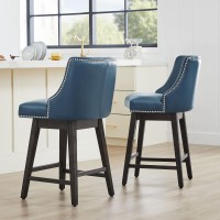 Chita Counter Height Swivel Barstools Fsc Certified 26 H Seat Height Upholstered Bar Stools Set Of 2 Faux Leather In Blue