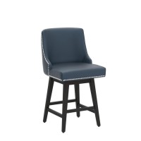 Chita Counter Height Swivel Barstools Fsc Certified 26 H Seat Height Upholstered Bar Stools Set Of 2 Faux Leather In Blue