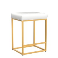 Maison Arts Off White Gold Counter Height 24 Bar Stools Set Of 4 For Kitchen Counter Modern Barstools Upholstered Faux Leath