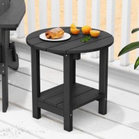 Mximu Round Outdoor Side Table Adirondack Tables 18 Inch Chairside End Tables With Storage Shelf 2Tier Plastic Patio Side Tabl