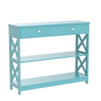 Giantex Console Table 3-Tier W/Drawer And Storage Shelves, X-Design Entryway Table For Hallway, Living Room And Bedroom Sofa Side Table (Blue)