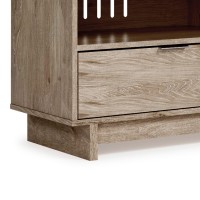 TV Stand with 2 Drawers and Panel Base, Natural Brown