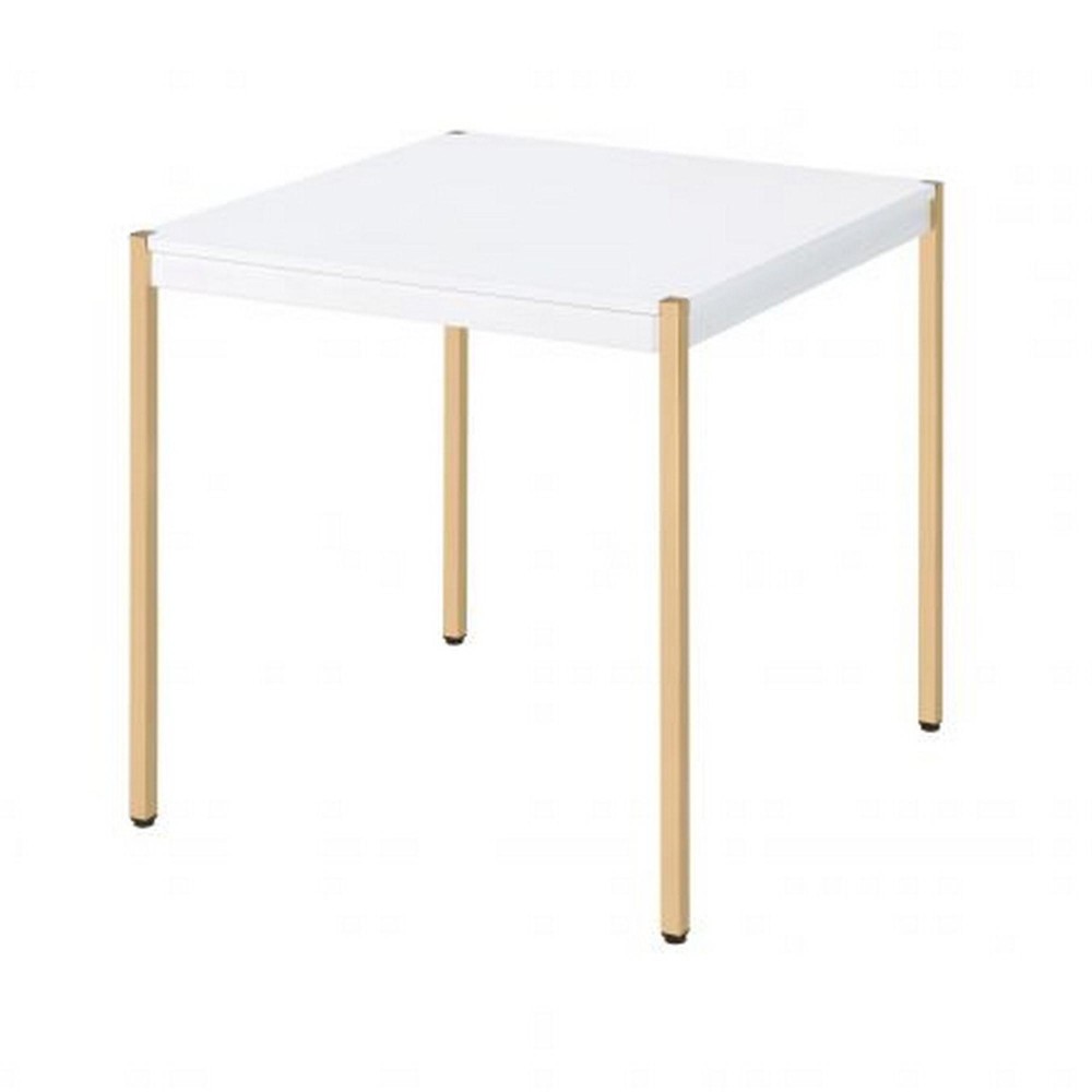 End Table with Metal Tube Legs, White and Gold