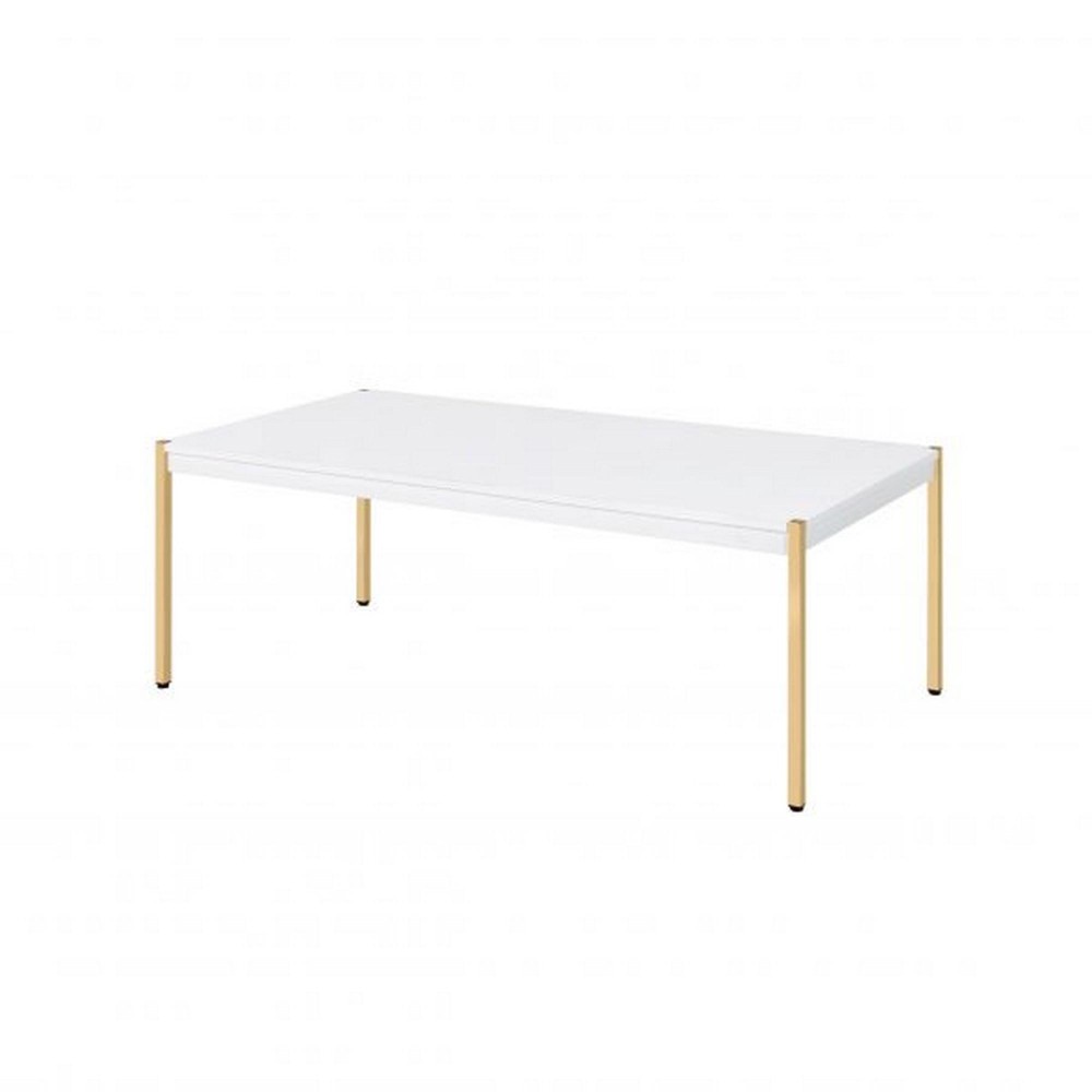 Coffee Table with Metal Tube Legs, White and Gold