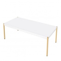 Coffee Table with Metal Tube Legs, White and Gold