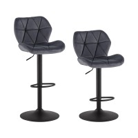 Tukailai Velvet Bar Stools Set Of 2 Height Adjustable Swivel Stools For Breakfast Upholstered Salon Island Counter Chairs High Dining Stools With Footrest, Metal Matt Base, Gas Lift (Grey)