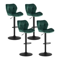 TUKAILAi Velvet Bar Stools Set of 4 Height Adjustable Swivel Stools for Breakfast Upholstered Salon Island Counter Chairs High Dining Stools with Footrest, Metal Matt Base, Gas Lift (Green)