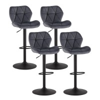 Tukailai Velvet Bar Stools Set Of 4 Height Adjustable Swivel Stools For Breakfast Upholstered Salon Island Counter Chairs High Dining Stools With Footrest, Metal Matt Base, Gas Lift (Grey)