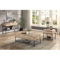 Acme Brantley 2-Drawer Wooden Coffee Table In Oak And Sandy Black