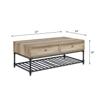 Acme Brantley 2-Drawer Wooden Coffee Table In Oak And Sandy Black