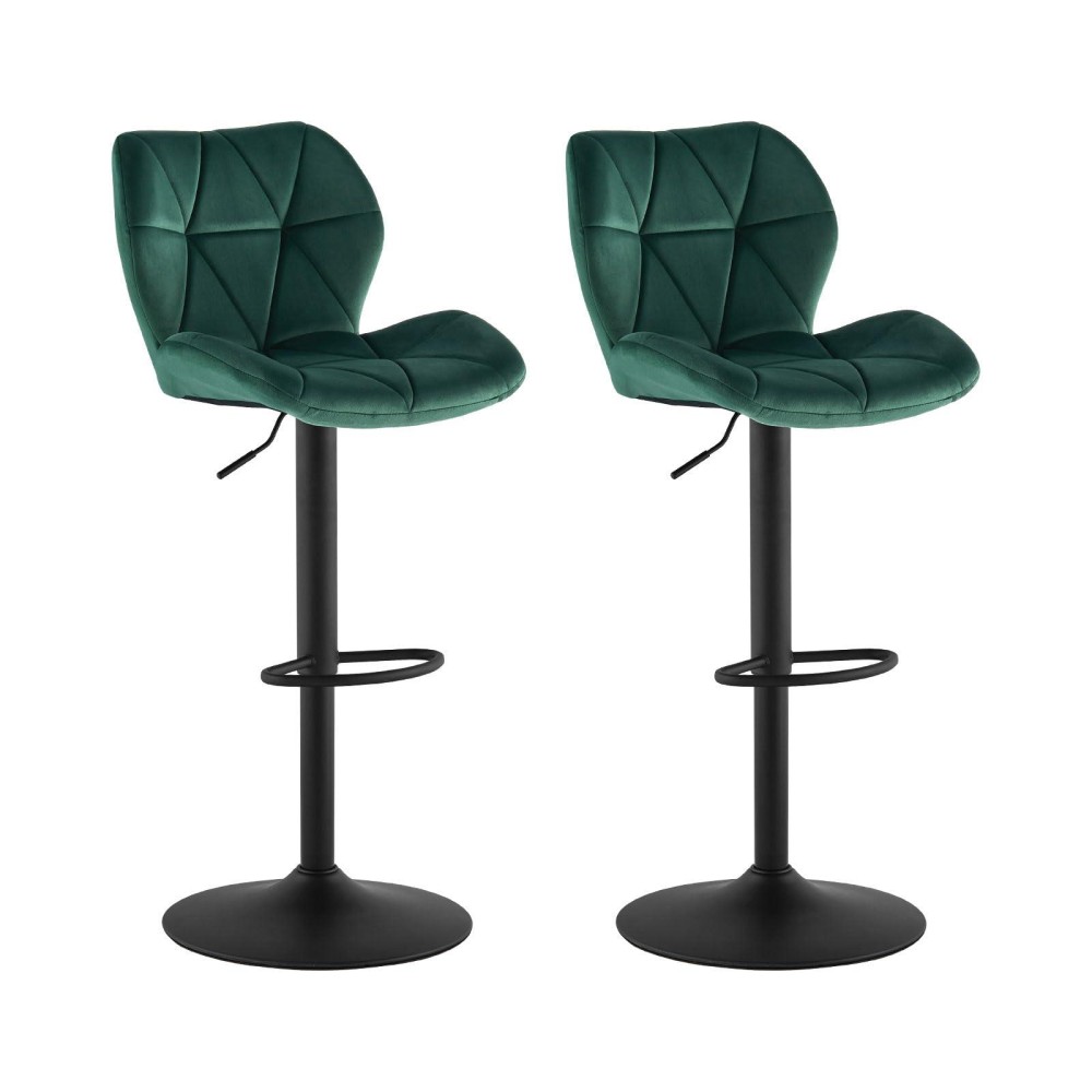 Tukailai Velvet Bar Stools Set Of 2 Height Adjustable Swivel Stools For Breakfast Upholstered Salon Island Counter Chairs High Dining Stools With Footrest, Metal Matt Base, Gas Lift (Green)