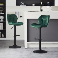 Tukailai Velvet Bar Stools Set Of 2 Height Adjustable Swivel Stools For Breakfast Upholstered Salon Island Counter Chairs High Dining Stools With Footrest, Metal Matt Base, Gas Lift (Green)