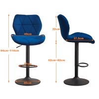 TUKAILAi Velvet Bar Stools Set of 4 Height Adjustable Swivel Stools for Breakfast Upholstered Salon Island Counter Chairs High Dining Stools with Footrest, Metal Matt Base, Gas Lift (Blue)