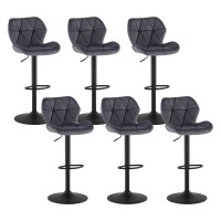 TUKAILAi Velvet Bar Stools Set of 6 Height Adjustable Swivel Stools for Breakfast Upholstered Salon Island Counter Chairs High Dining Stools with Footrest, Metal Matt Base, Gas Lift (Grey)