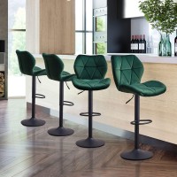 TUKAILAi Velvet Bar Stools Set of 6 Height Adjustable Swivel Stools for Breakfast Upholstered Salon Island Counter Chairs High Dining Stools with Footrest, Metal Matt Base, Gas Lift (Green)