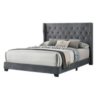 Dark Grey Velvet Uph Panel Bed Tufted Buttons Side Studs Full