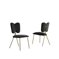 Set of 4 Black Velvet Guest Side Chair with Wingback Chrome Gold