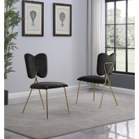 Set of 4 Black Velvet Guest Side Chair with Wingback Chrome Gold