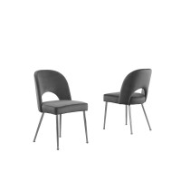 Dark Grey Velvet Dining Side Chair Openback Chrome Set of 2