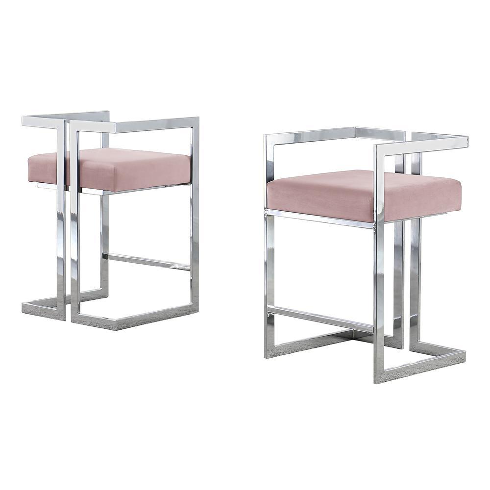 24 Uph Accent Counter Chairs Pink Velvet Chrome Base Set of 2