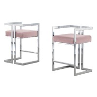 24 Uph Accent Counter Chairs Pink Velvet Chrome Base Set of 2