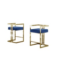 24 Uph Accent Counter Chairs Navy Blue Velvet Chrome Gold Set of 2