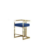 24 Uph Accent Counter Chairs Navy Blue Velvet Chrome Gold Set of 2