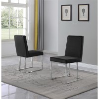 Black Velvet Upholstered Dining Side Chairs Chrome Base Set of 2