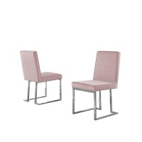 Pink Velvet Upholstered Dining Side Chairs Chrome Base Set of 2