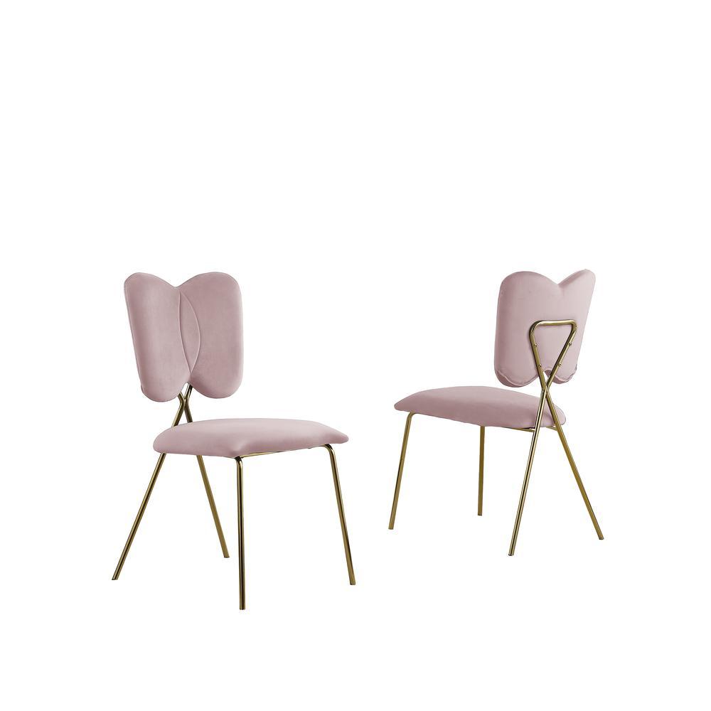 Set of 4 Pink Velvet Guest Side Chair with Wingback Chrome Gold