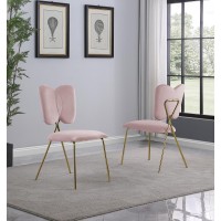 Set of 4 Pink Velvet Guest Side Chair with Wingback Chrome Gold