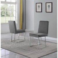 Dark Grey Velvet Upholstered Dining Side Chairs Chrome Base Set of 2