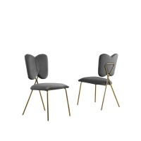 Set of 4 Dark Grey Velvet Guest Side Chair with Wingback Chrome Gold