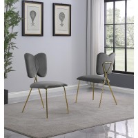 Set of 4 Dark Grey Velvet Guest Side Chair with Wingback Chrome Gold