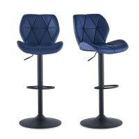 Clipop Bar Stools Set Of 2, Faux Leather Swivel Barstool With Back, Footrest, Metal Base Adjustable Height Bar Chairs, Breakfast Island Modern Counter Height Chairs For Pub Kitchen, Blue