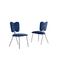 Set of 4 Navy Blue Velvet Guest Side Chair with Wingback Chrome