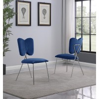 Set of 4 Navy Blue Velvet Guest Side Chair with Wingback Chrome