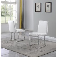 White Faux Leather Upholstered Dining Side Chairs Chrome Base Set of 2