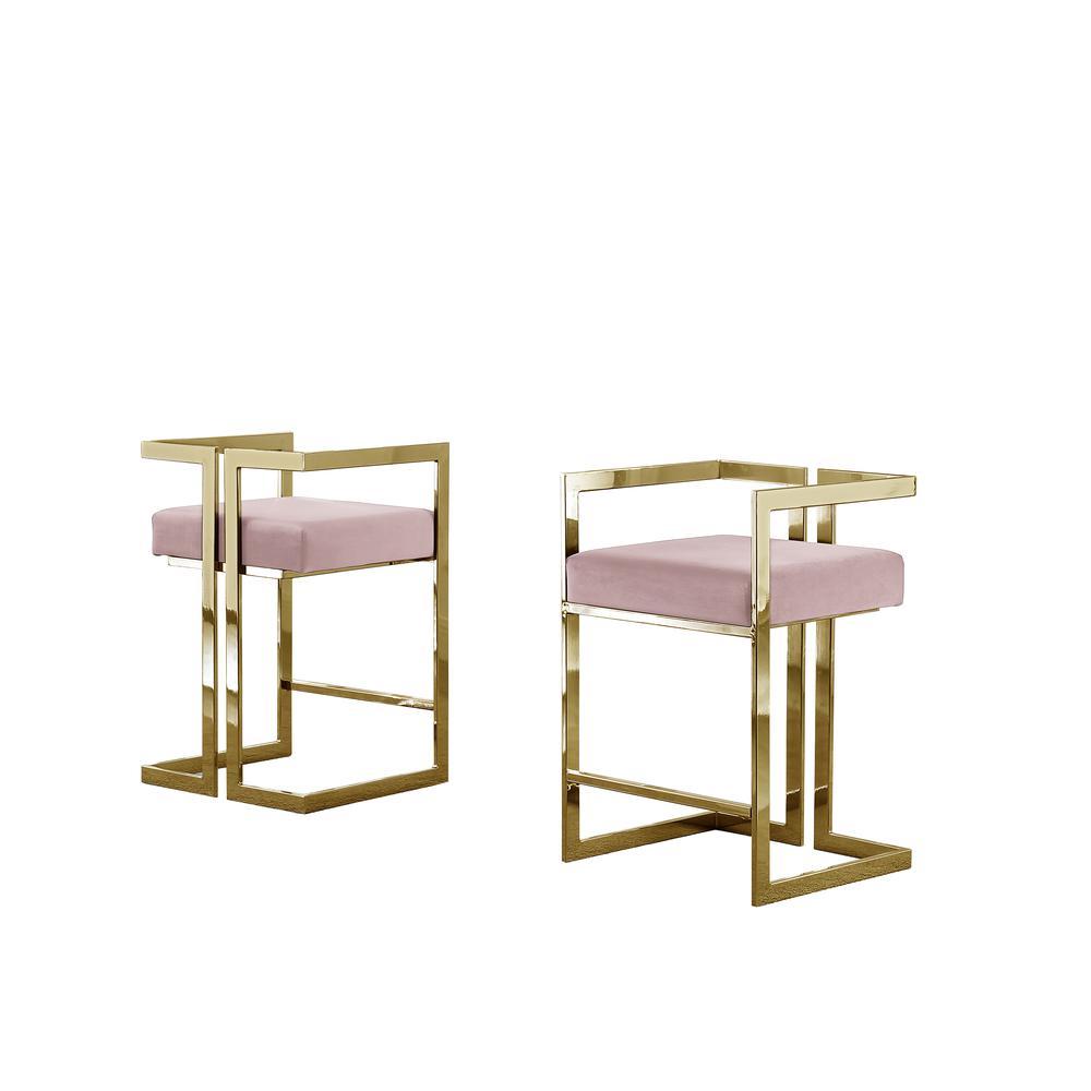 24 Uph Accent Counter Chairs Pink Velvet Chrome Gold Set of 2