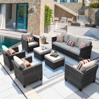 Ovios Patio Furniture Set 7 Pieces Outdoor Wicker Rattan Sofa Couch With 4 Chairs Ottomans And Comfy Cushions All Weather Hig