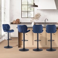 Clipop Bar Stools Set Of 4, Faux Leather Swivel Barstool With Back, Footrest, Metal Base Adjustable Height Bar Chairs, Breakfast Island Modern Counter Height Chairs For Pub Kitchen, Blue